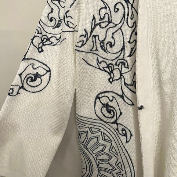 Misook White Embroidered Art Jacket Women’s Sz. L Sophisticated Versatile - Picture 6 of 11